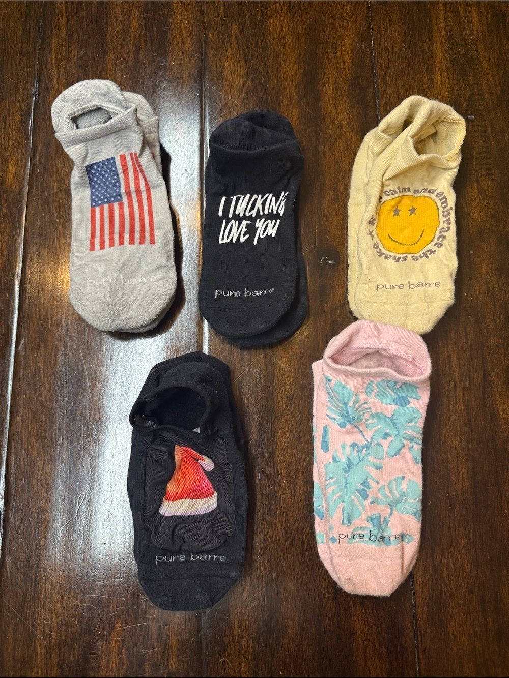Pure Barre Mixed No-Show Sock Set with Prints - Black, Pink, Gray, Yellow, Tan